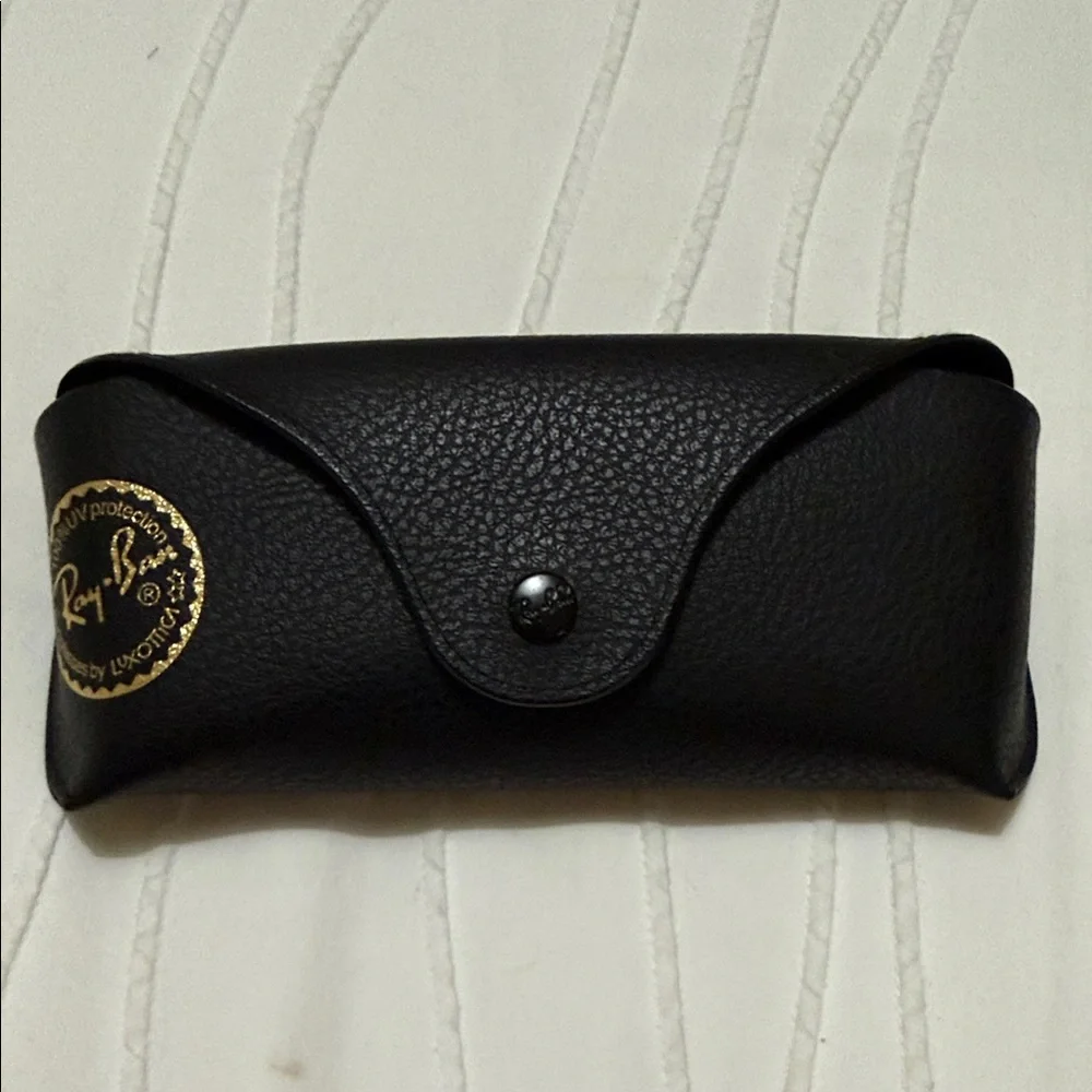 Ray-Ban Black Leather Sunglasses Case with Gold Logo